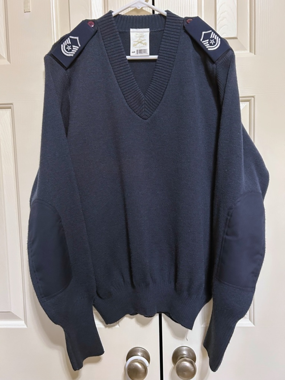 Military Equipment Air Force Sweater Wool Blend 44R Patchwork Embellishments